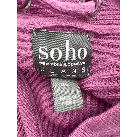 Soho New York and Company Sweater Size XL Lace Up Back 3/4 Sleeve Ribbed Knitted - Picture 4 of 8